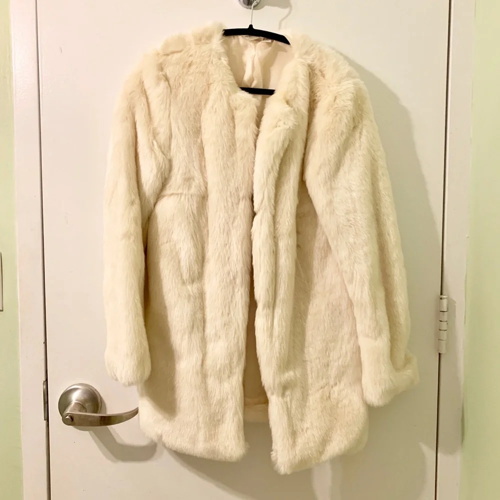 Cream Faux Fur Coat Jacket - Picture 1 of 2